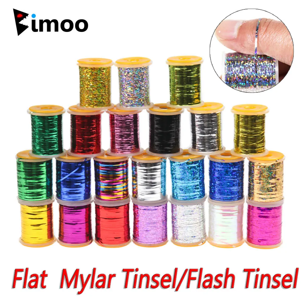 Bimoo 0.3mm /1mm Fly Tying Flat Mylar Tinsel  Holographic Flash Tinsel Dry Wet  Nymph Streamer Trout Fishing Fly Tying Material spiral tinsel colorful flat glittering crystal flash tinsel hair fibers fly fishing flies tying materials for nymph decoration