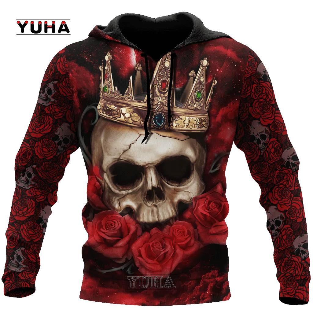 thumbnail image 1 of Sudadera con capucha y sudadera con estampado 3D de tatuaje de calavera roja oscura para hombre, sudadera unisex de primavera y otoño, ropa deportiva informal, 1 of 5