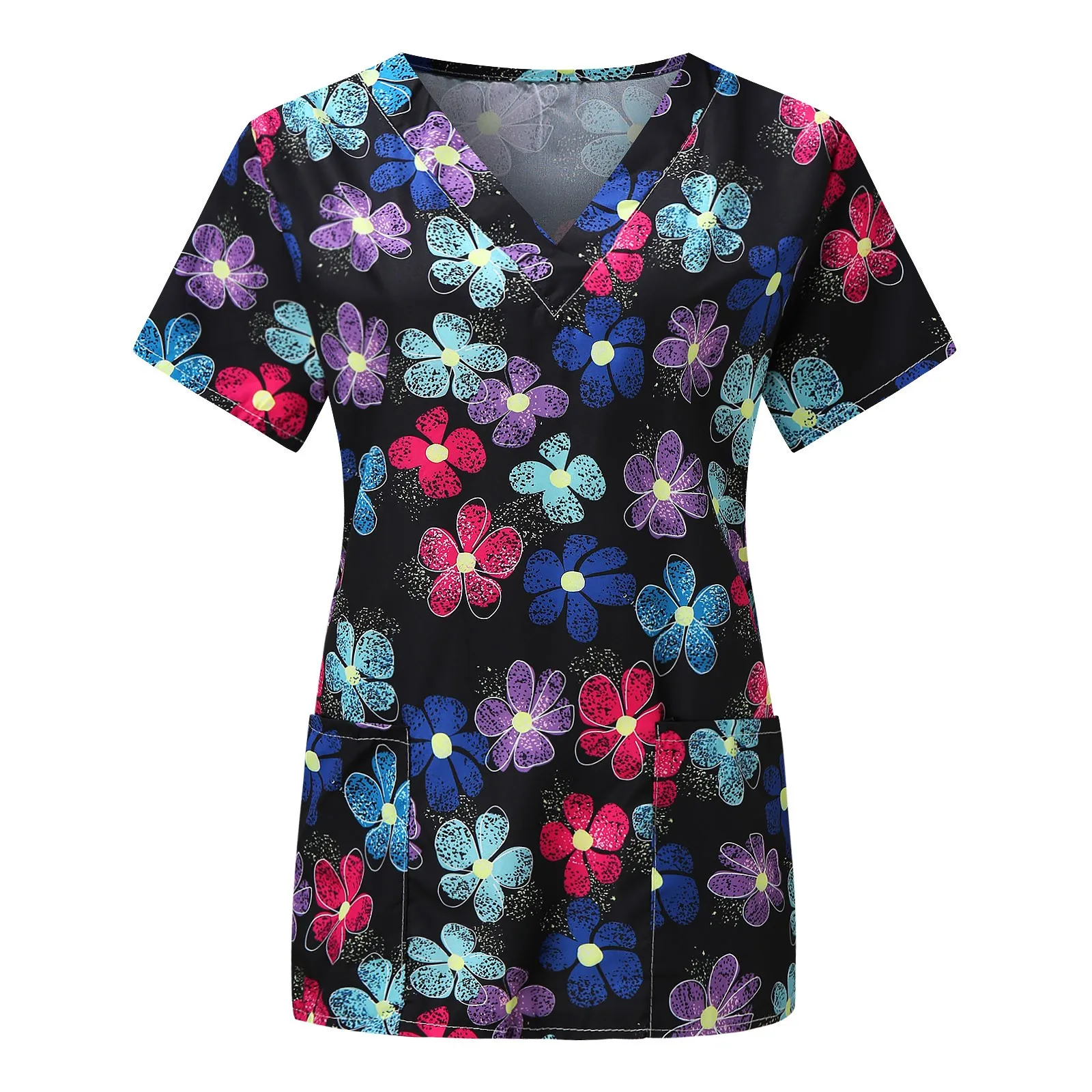 

Nurse Uniform Women Floral Print Short Sleeve Nurse Uniform Scrubs Overalls Hospital Healthcare Nursing Working Clinical Uniform