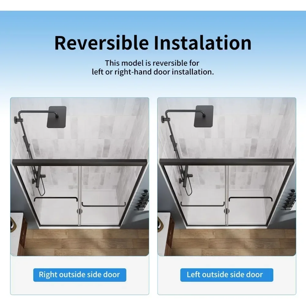 Shower Door, 48" W, Semi-Frameless Dual Sliding Glass, Clear Tempered Glass, Bypass Shower Furniture, Bathroom Glasss Doors