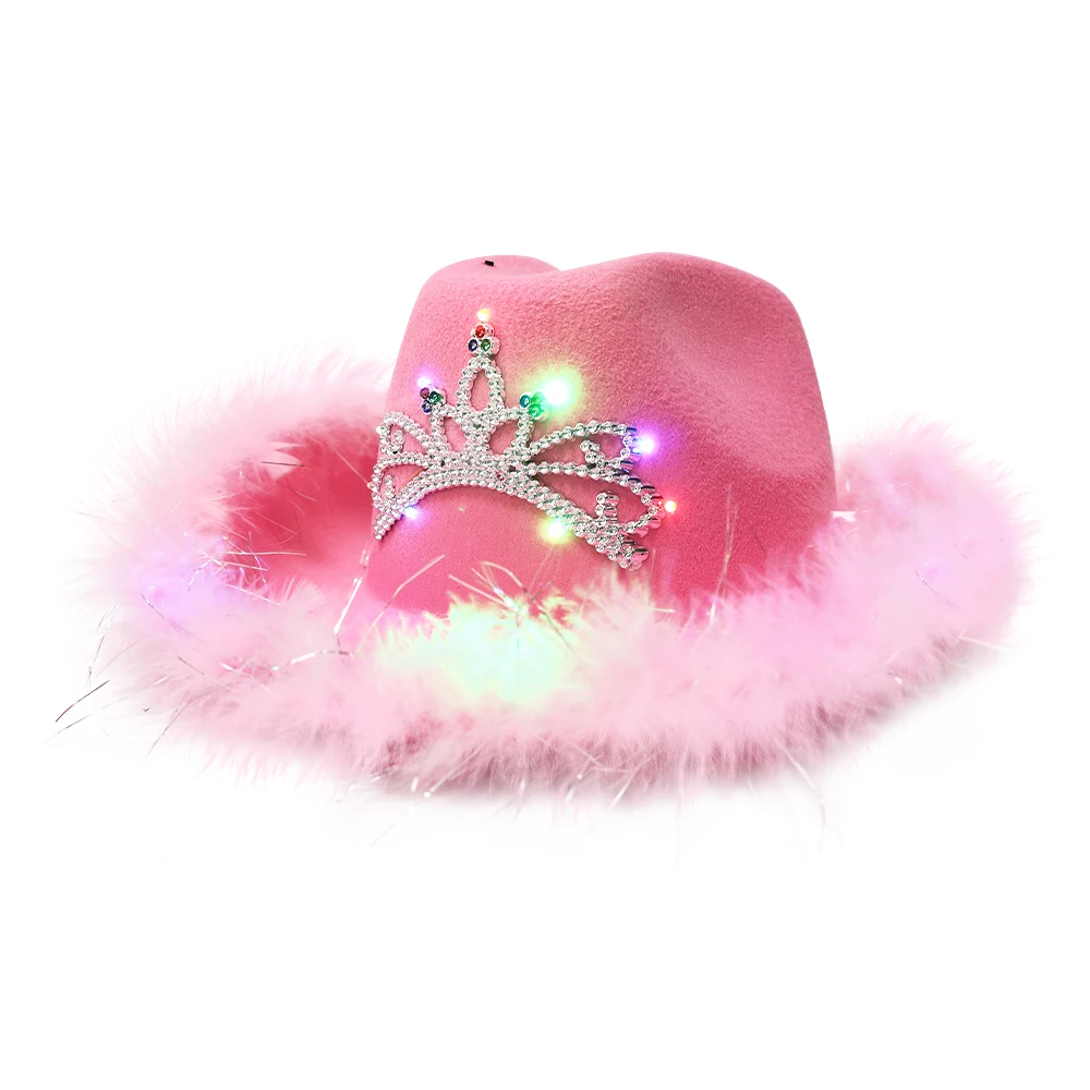 Pink west Cowgirl Hats for Women Cow Girl Hats Tiara Feather Felt Western Sequin Cowboy Hat Costume Party Play Dress Cap cowboy hats cowgirl hats