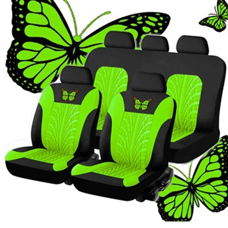 Universal Car Seat Cover Set - Red Butterfly Embroidery Design - Protects Against Stains and Wear