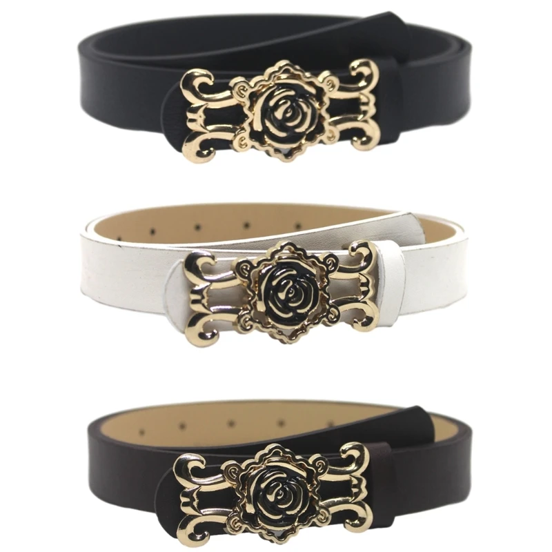 

Teens Formal Pants Belt for Dress Ladies Waist Belt with Alloy Flower Buckle