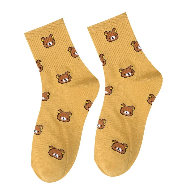 Women's Socks Cartoon Women's Breathable Cotton Socks Cute Bear Lovely Animal Pattern Girl Sock Combed Pure Cotton Female Socks