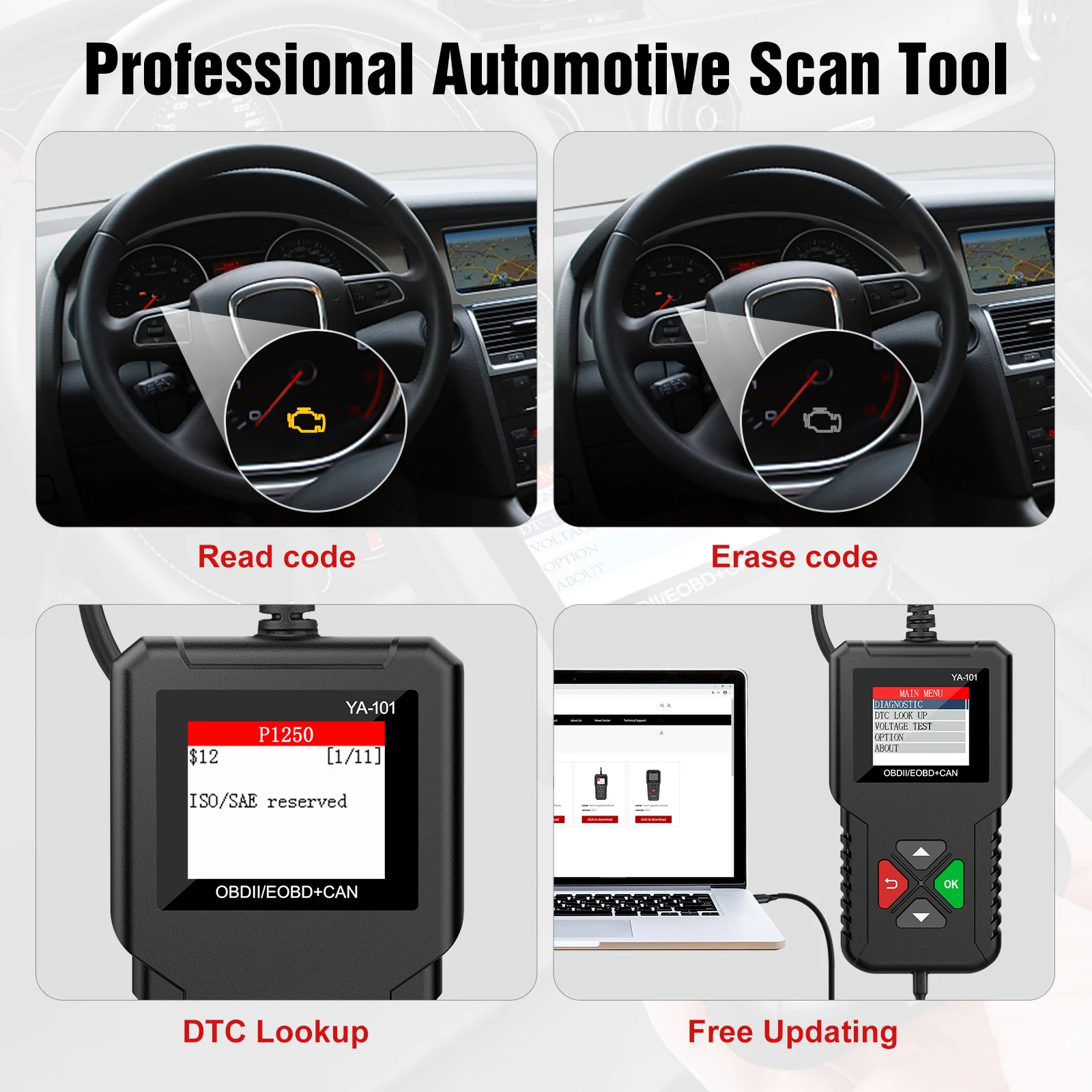 Car OBD2 Scanner YA101 for 12V Automotive Check Engine Error Code Reader Diagnostic Tool Full OBDII Diagnostic Functions 4