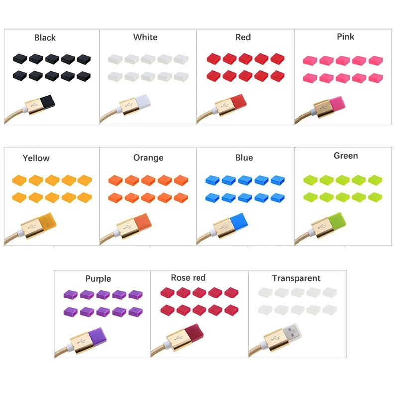 Set of 10 USB Dust and Moisture Protective Covers