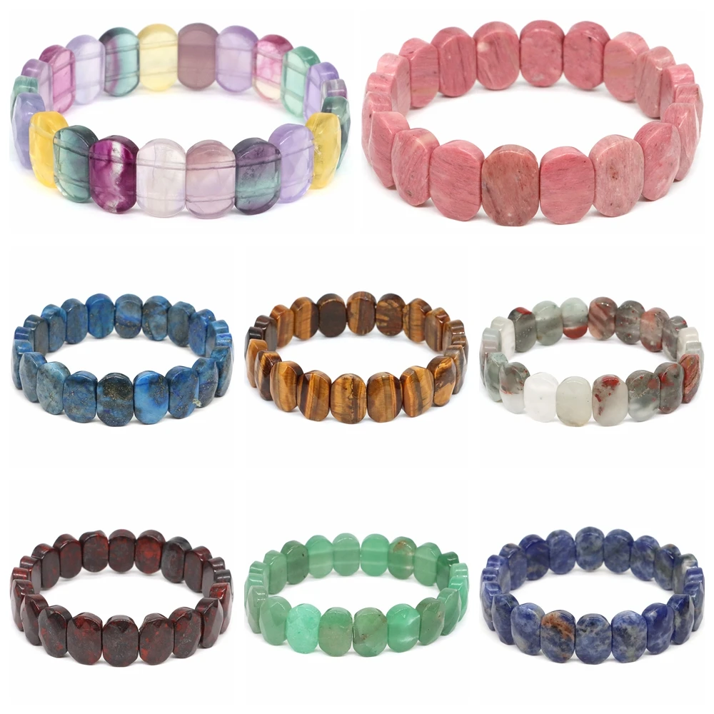 

10x14mm Rectangle Beads Elastic Bangles Bracelets Natural Stone Lapis Lazuli Fluorite Trendy Energy Healing Crystal Yoga Jewelry