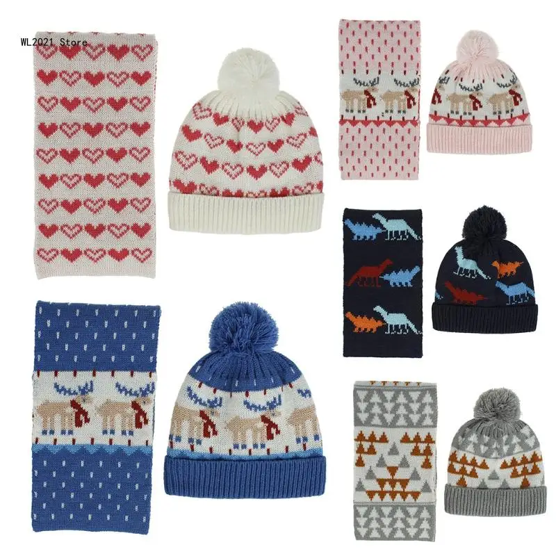 

Unisex Christmas Winter Warm Knit With Fringe Hat Long Scarf Set Skull