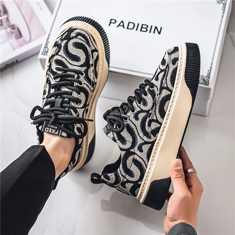 Board shoes men spring 2025 new non-slip canvas shoes students breathable trend all match thick sole sports casual men's shoes 2