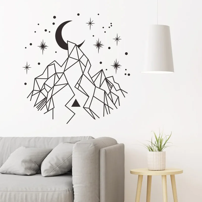 

Mountain Moon Abstract Geometric Printing Wall Sticker Fashionable Shape Sticker Simple Printed Mountain Flower Modern Style