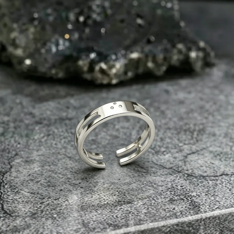Elegant Oval Hollow Metal Ring Set for Women - Minimalist Handmade Jewelry Gift