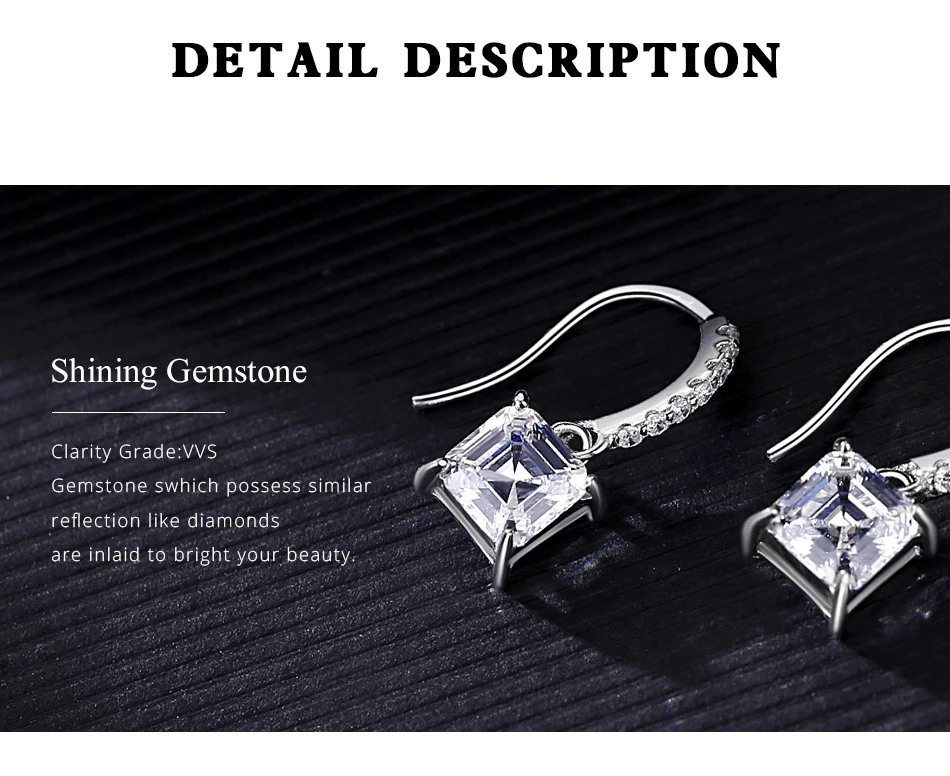 Orecchini pendenti quadrati CZ per donne Anniversario Pendientes in vero argento sterling con ganci per le orecchie_voghion.com
