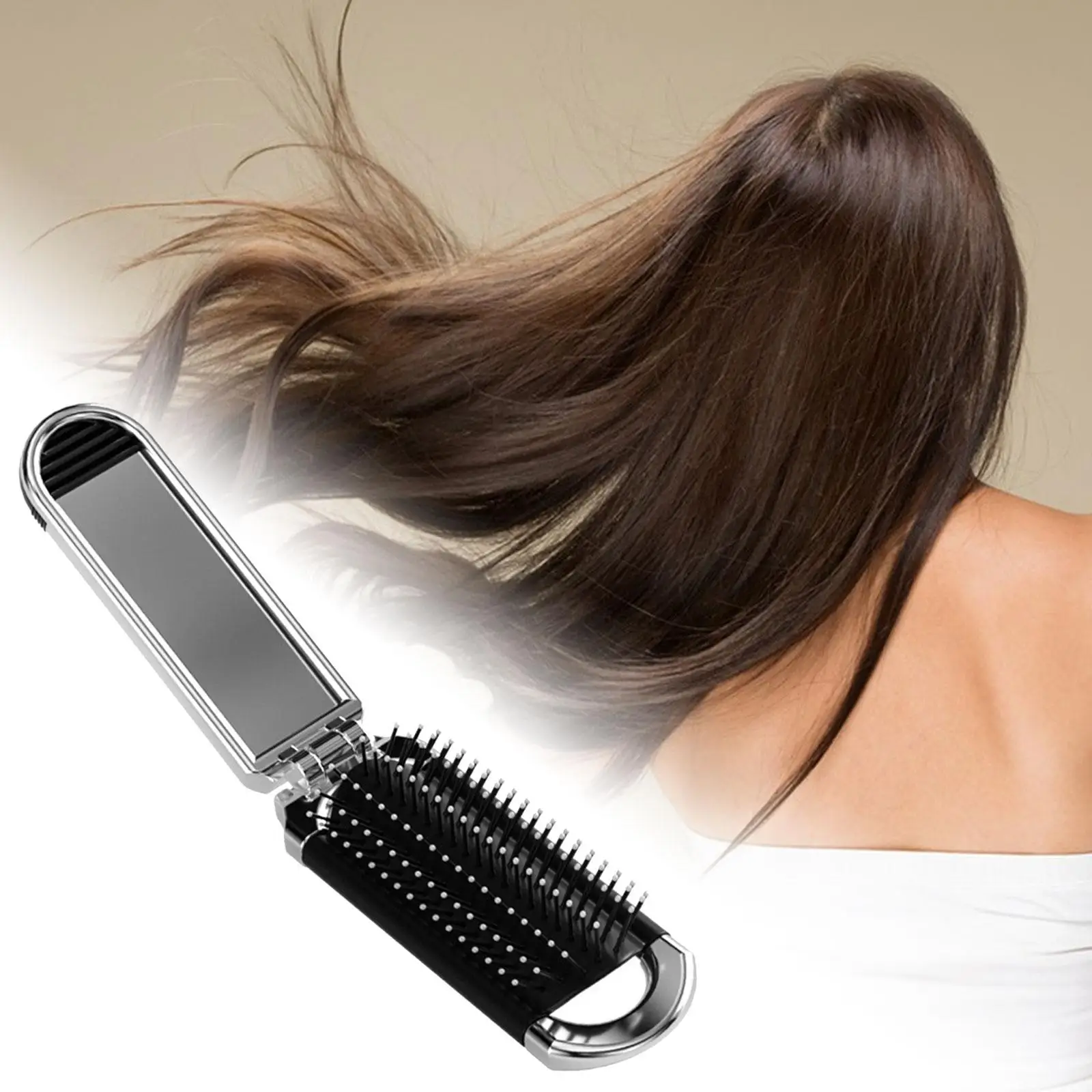 

Folding Hair Brush with Mirror Travel Hair Brush Portable Lightweight Pocket Hair Comb Small for Car Family Purse