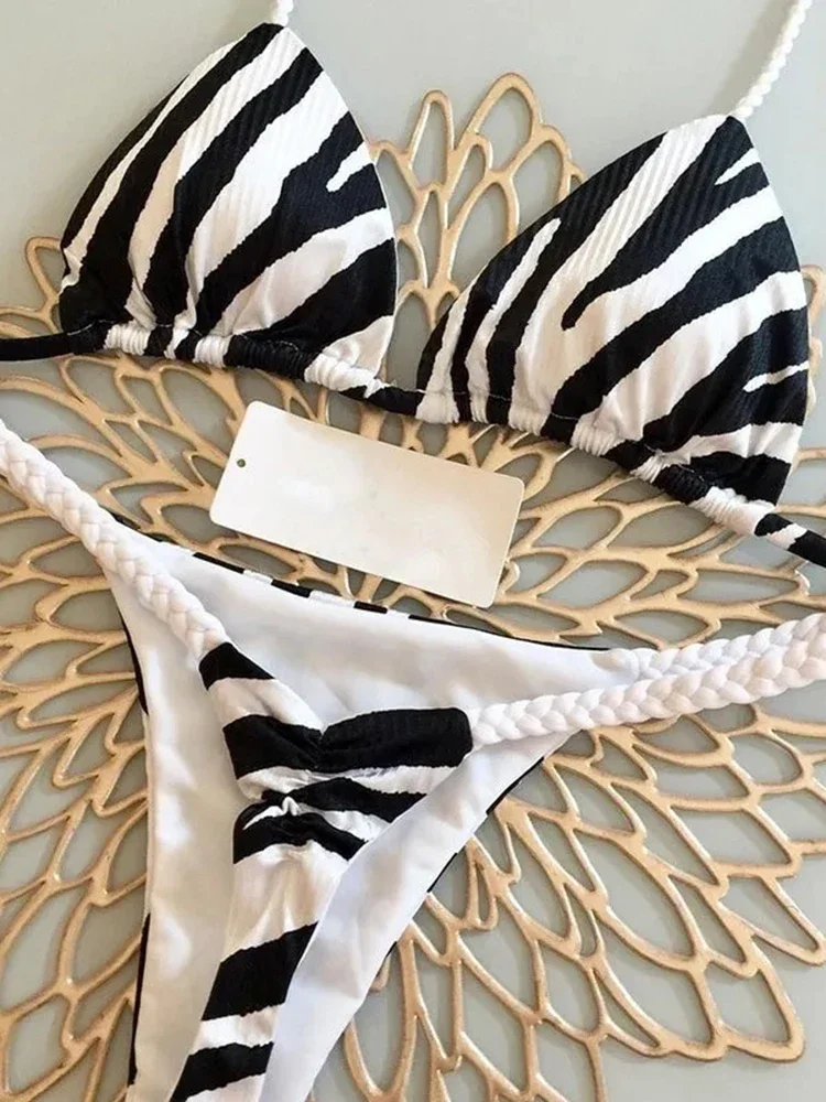 Women Swimwear Bikini Set Striped Beachwear Summer Swimsuit Two-pieces Thong