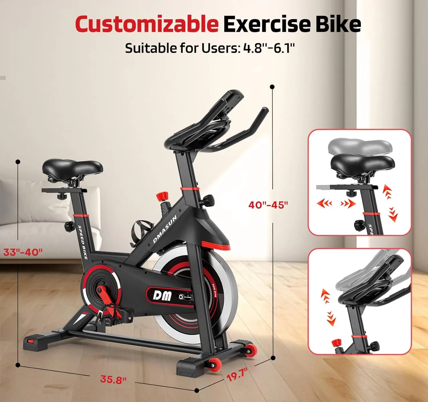 Exercise Bike, Silent Magnetic Resistance Stationary Bike for Home with 330 LBS Capacity, Indoor Bike with Comfortable Seat Cush