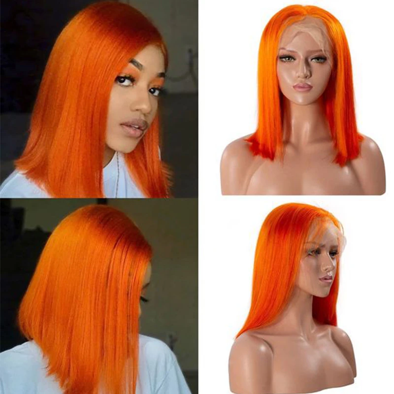 Lace Front Wig Human Hair Wig for Black Woman 10 Inch 350 Ginger Orange Color 13x4 Straight Transparent Lace Frontal