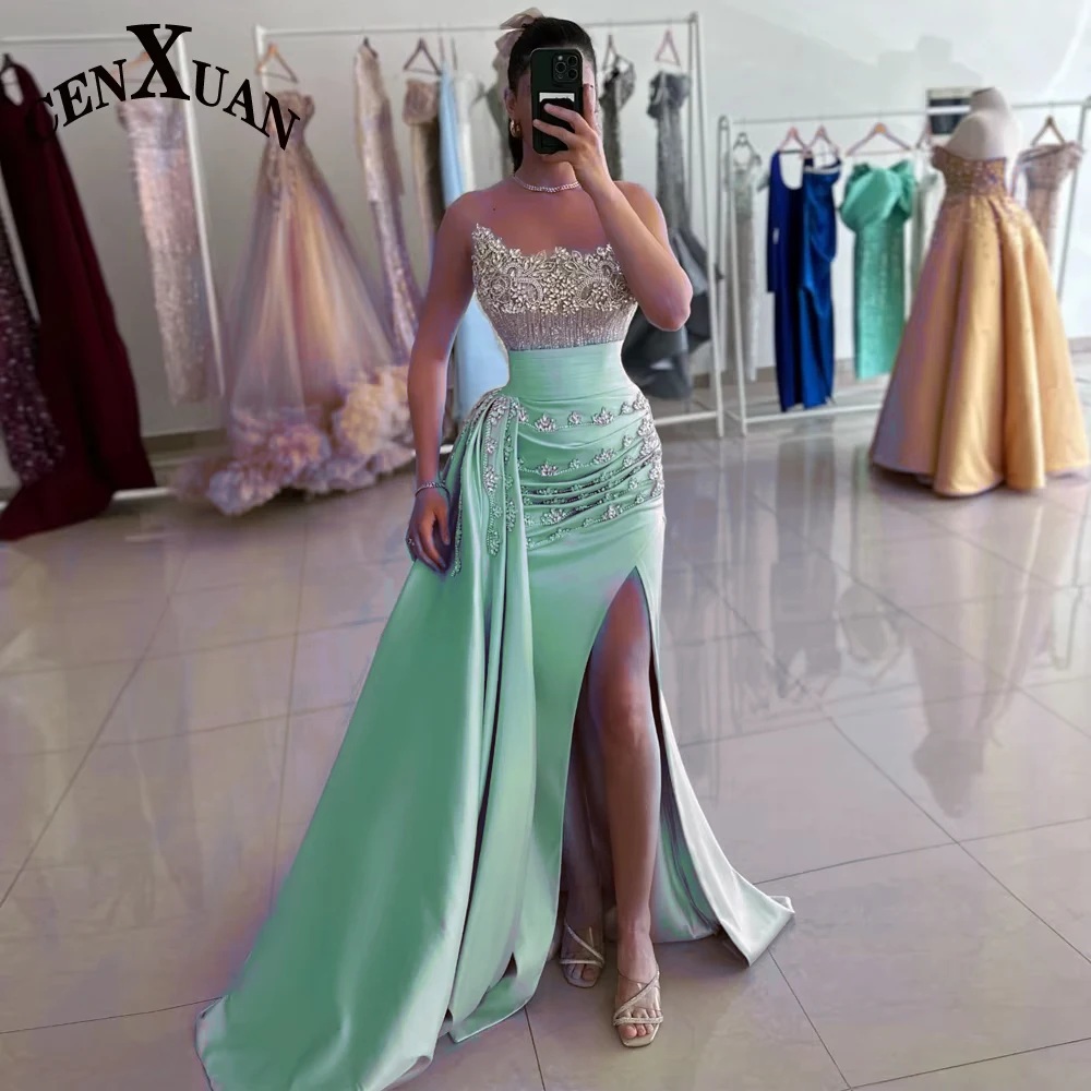 CENXUAN Elegant Celebrity Dresses for Woman Slit Rhinestones Formal  Occasion Dresses Vestidos Robes De Soiree Customized - AliExpress 320