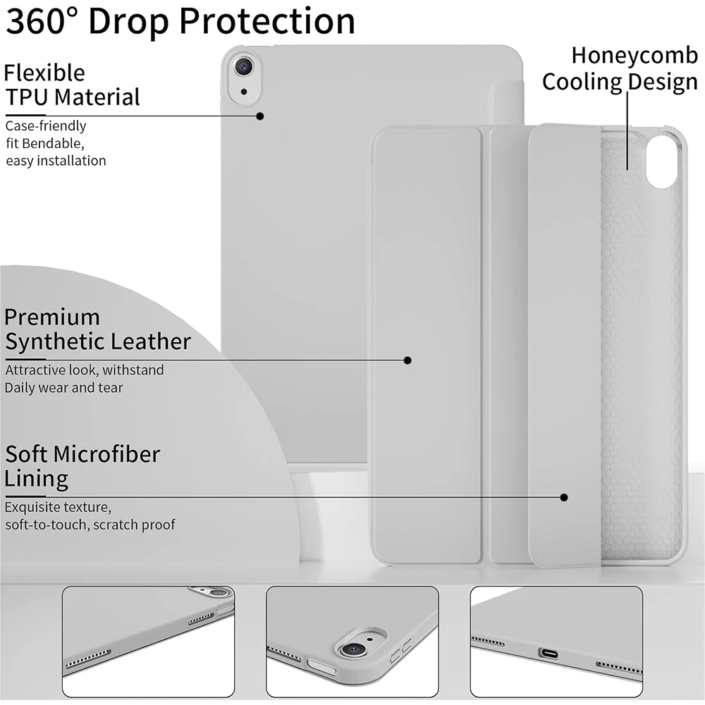 Trifold Stand Smart Case with Pencil Holder and Soft Back, Auto Sleep/Wake Feature