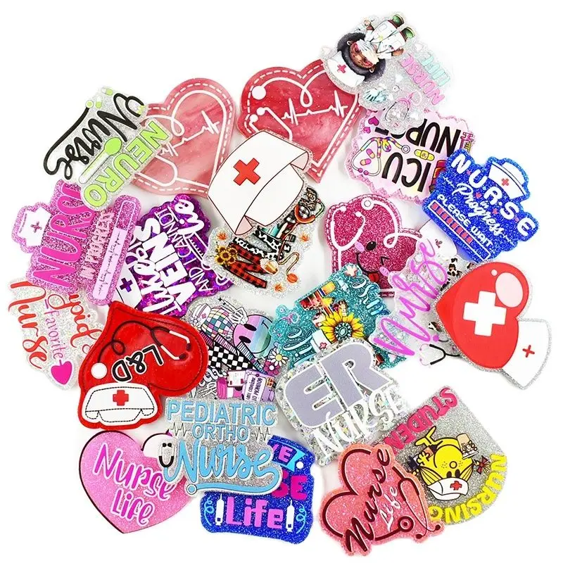 

Mixed 5/10PCS Glitter Nurse Hat Heart ER Stethoscope Acrylic Charm Fit DIY ID Card Badge Holder Jewelry Making