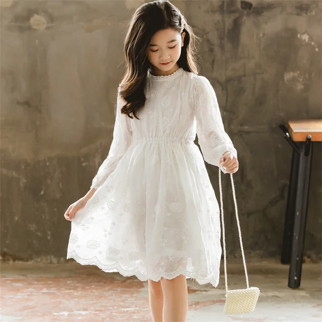 Kids Dresses Teenage White Wedding Party Lace Girl Dress Long