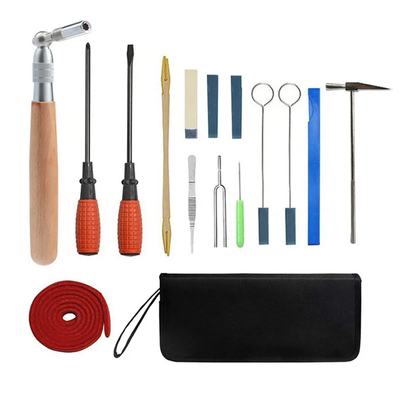 

16-Piece Set Professional Piano Tuning Kit Tuner Tool Set Wooden Handle Fixed Tuning Wrench with Bag