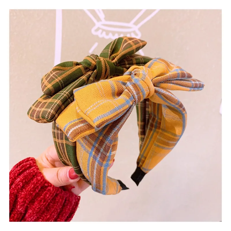 

2024 Retro British Plaid Hairbands Double Layer Bow Versatile Headband Multi Functional Headwear Women's Hair Accessories