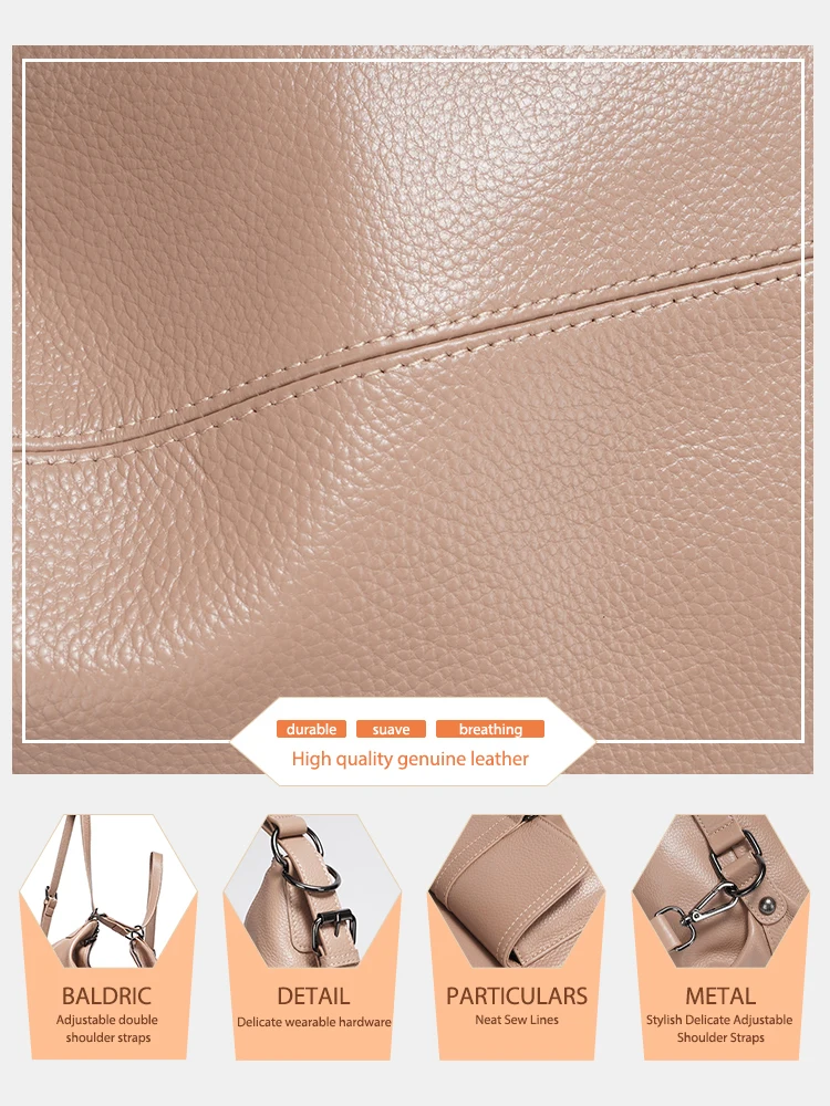 Zency Stylish Women Shoulder Bag 100% Genuine Leather Large Capacity Handbag Multifunction Satchel Messenger Bag Backpack Brown