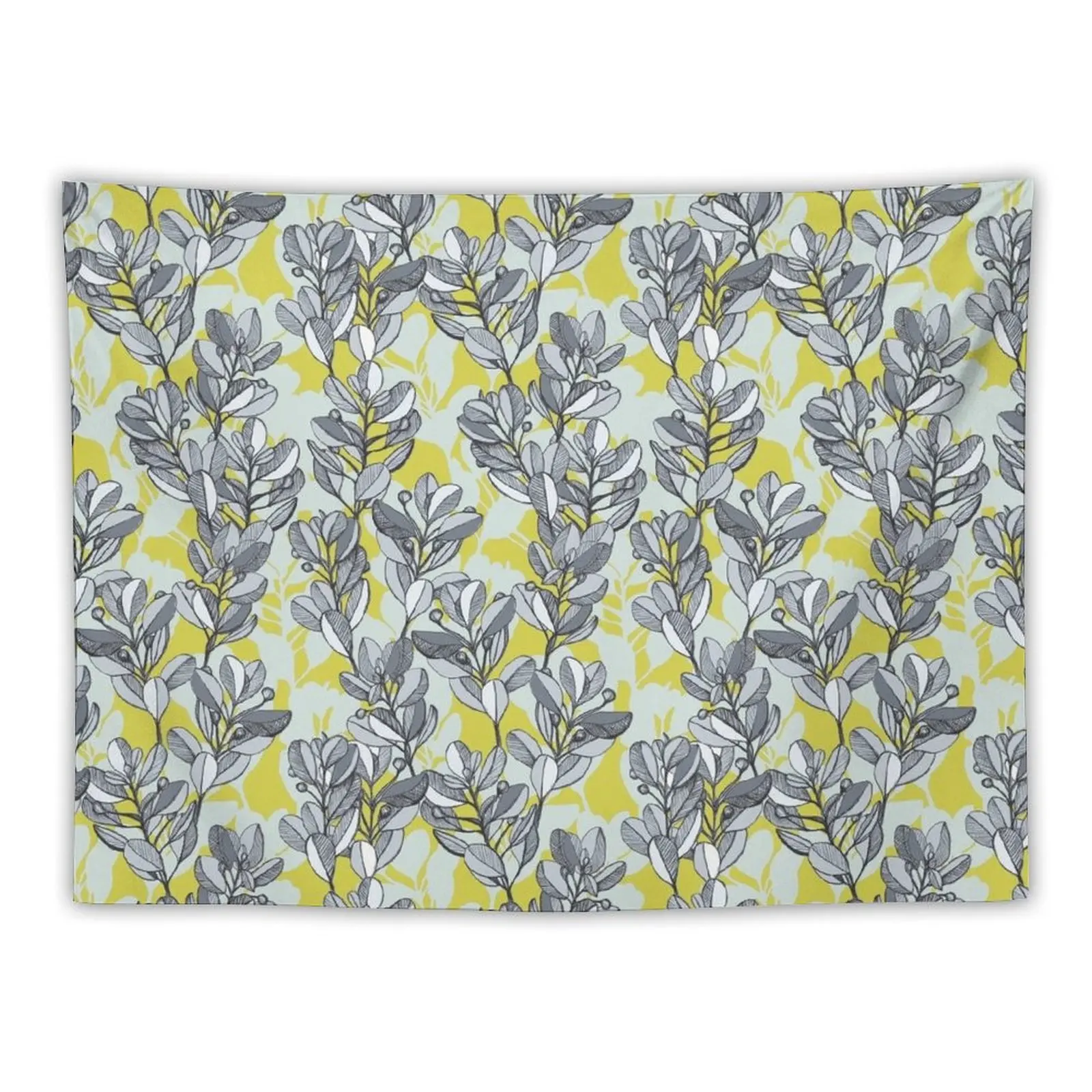 

Leaf and Berry Sketch Pattern in Mustard and Ash Tapestry Decor Home Bedroom Decor Tapestry