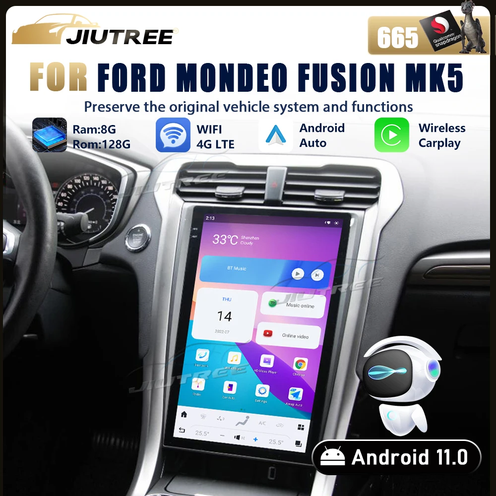 

128G Tesla Screen Qualcomm Android11 For Ford Mondeo Fusion MK5 2013-2018 2019 Car Multimedia Player GPS Navigation Radio Stereo