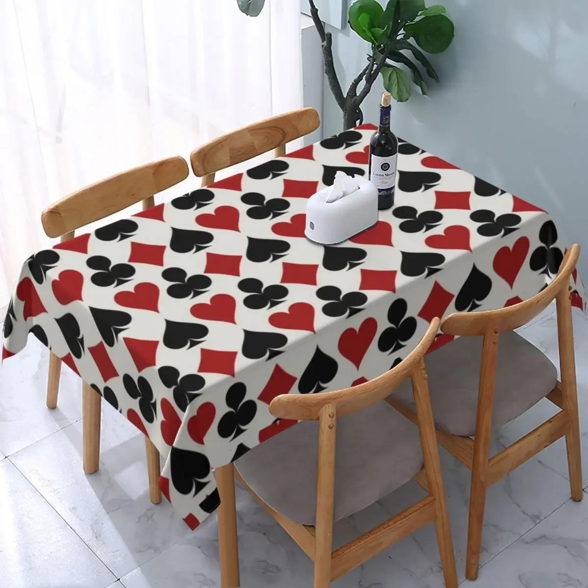 

Rectangular Tablecloth Tablecloth Fit 45"-50" Elastic Edge Table Cloth Heart Spade Diamond Club Table Cover