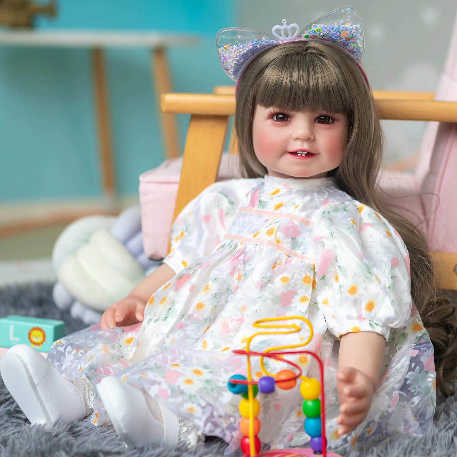 

60CM Reborn Toddler Girl Princess Doll Four Teeth Long Hair High Quality Child gift Playmate Toys