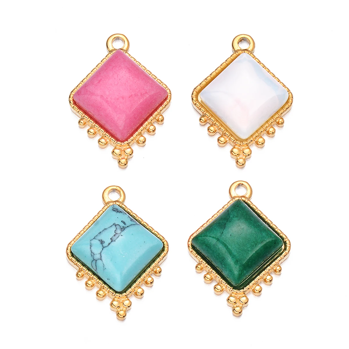 

6Pcs/Lot Natural Stone Stainless Steel Bohemia Pendants Square Charms for Dangle DIY Earring Necklace Makings Supplies wholesal