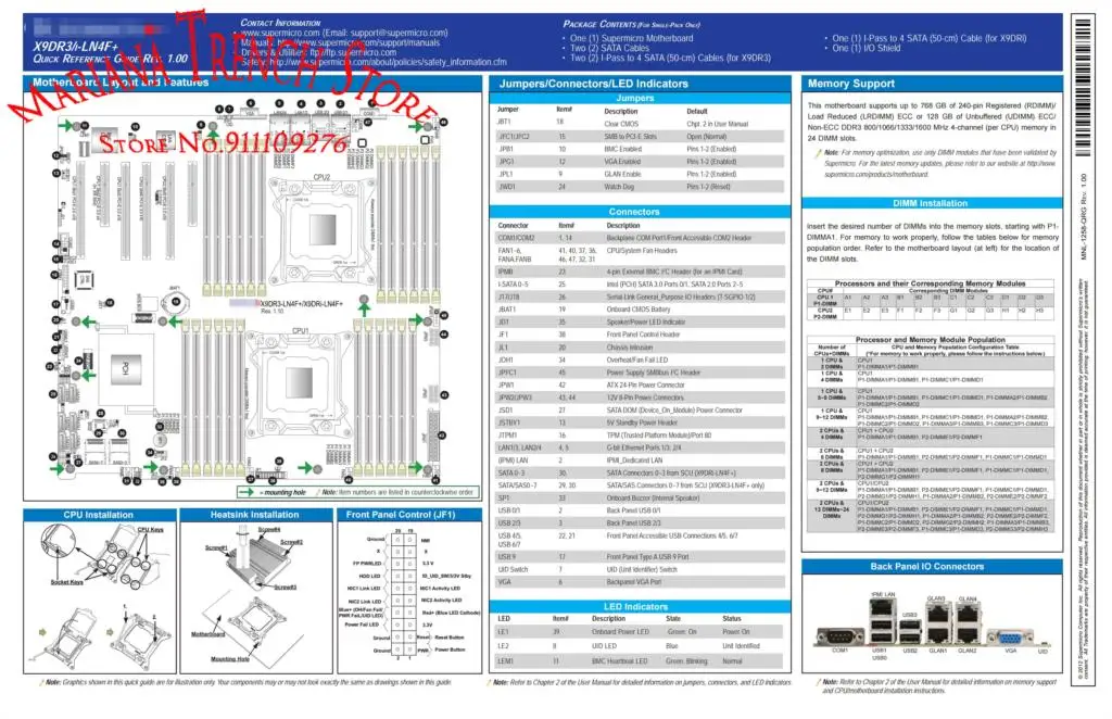 

Материнская плата для Supermicro X9DRi-LN4F + LGA2011 E5-2600 семейства ECC DDR3 6 процессоров платформы