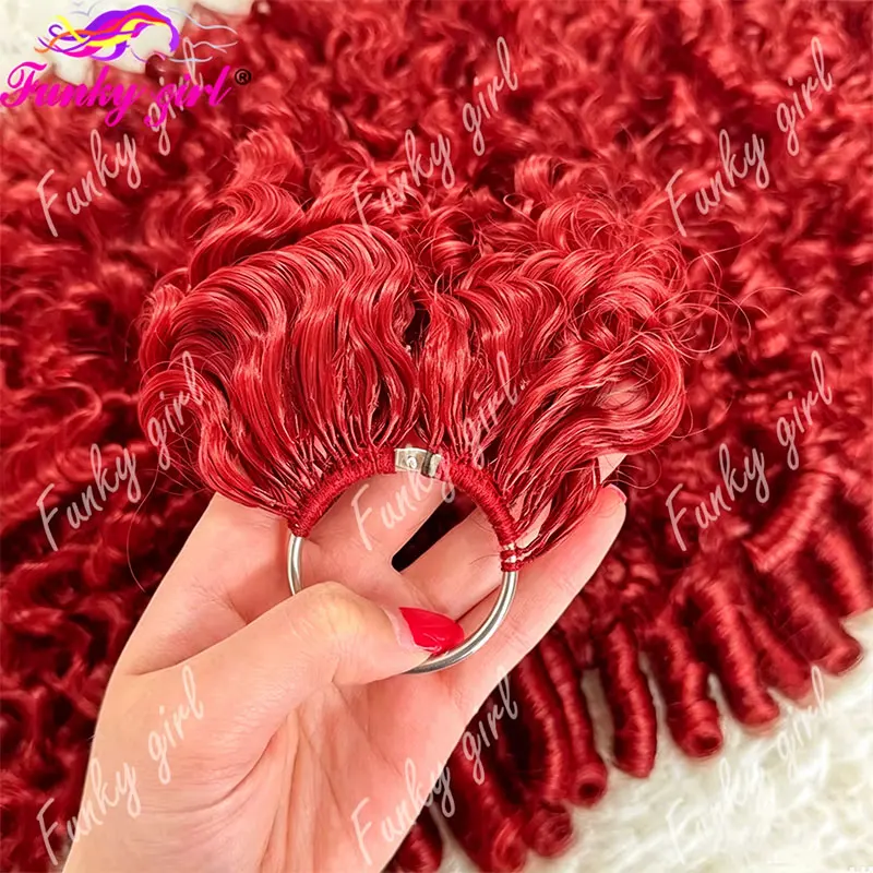 99J Burgundy Feather Crochet Hair 100% Human Hair Burmese Curly Human Crochet Hair For Women 300g Pre-Separated Feather Crochet 1
