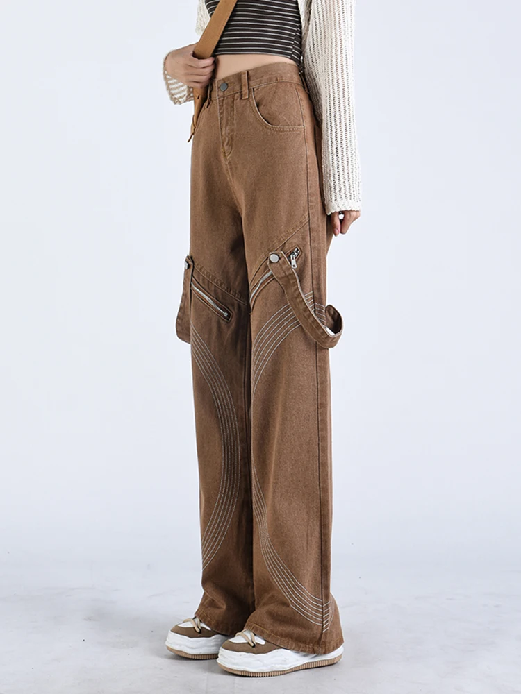Harajuku Side Zipper Cargo Jeans Women High Waist Denim Trousers Wide Leg Jeans Stree Loose Casual Baggy Jeans Elegant Pants