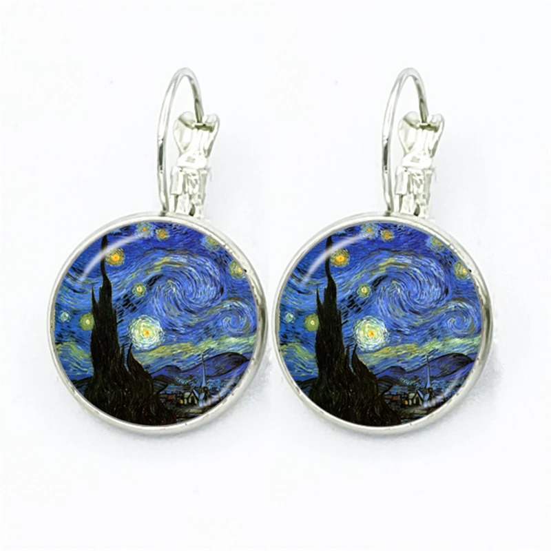 2023 Fashion Van Gogh Starry Sky Time Gem Charm Orecchini French Glass Art Ear Hook Orecchini Gioielli Per Le Donne All'Ingrosso