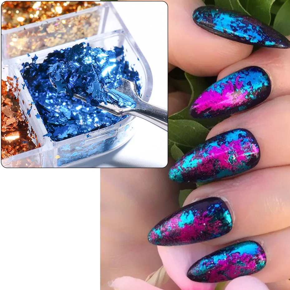 1 Box Mirror Aluminum Foil Nail Glitter Sequin Holographic Irregular Gold Silver Flake Metal Paillette Gel Polish Manicure Decor
