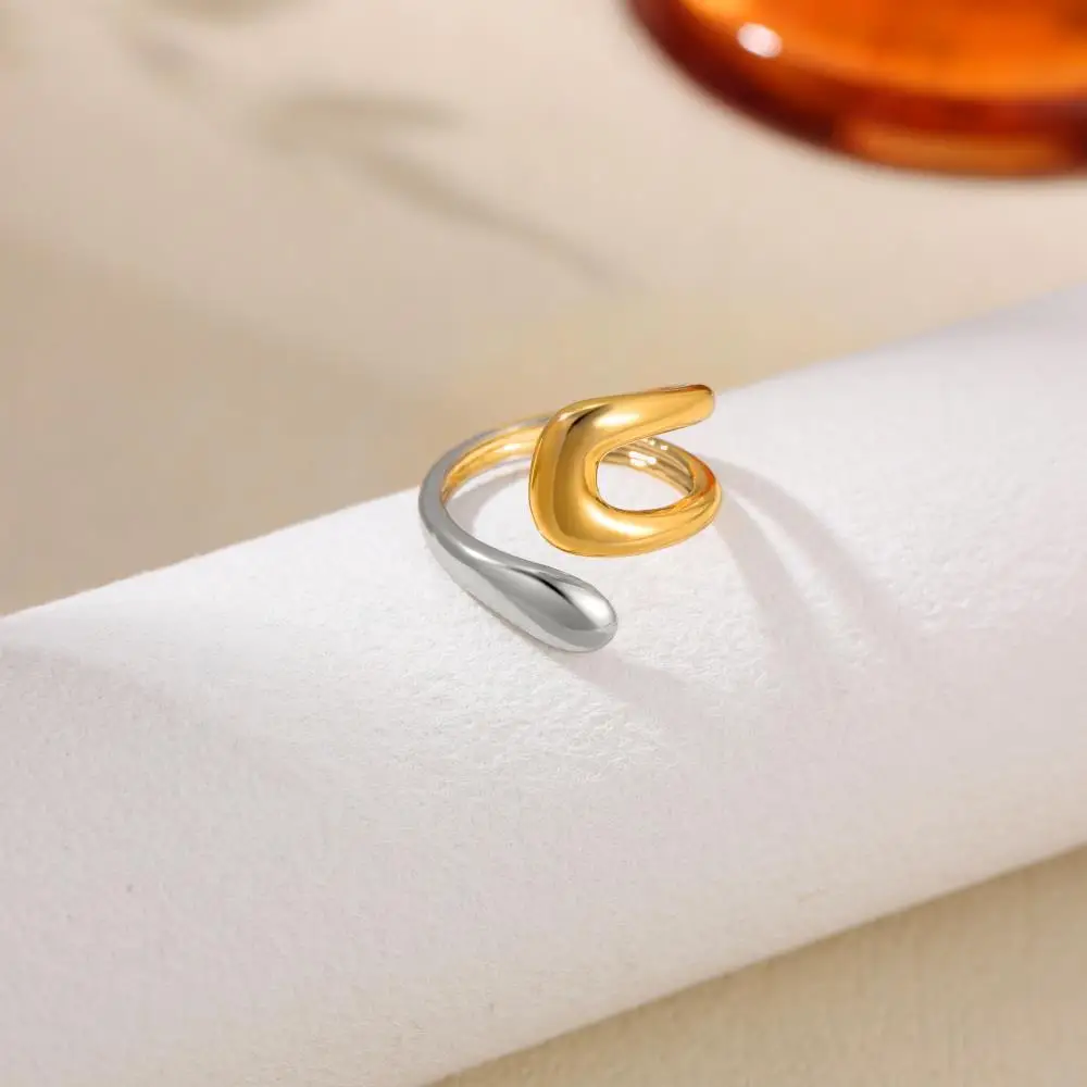 316l Stainless Steel Waterproof 18K Metal Two Toned Ring Non-Tarnish Cross Asymmetric Open Rings Punk Jewelry Bagues Pour Femme