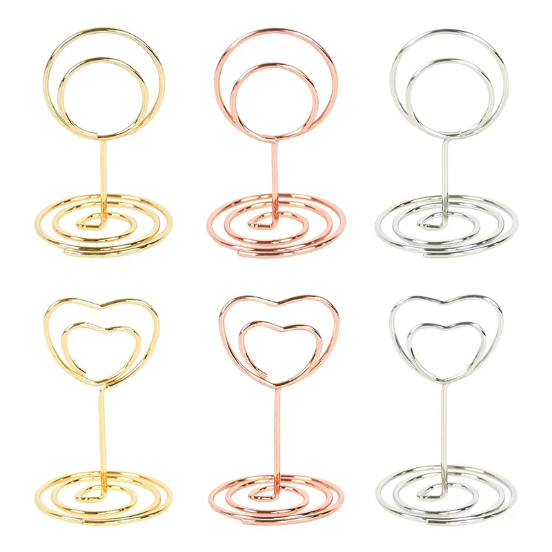 10pcs Heart Shape Metal Card Holders Stand Photo Number Name Clip Wedding Decoration Table Holder Place Card Memo Message Clips