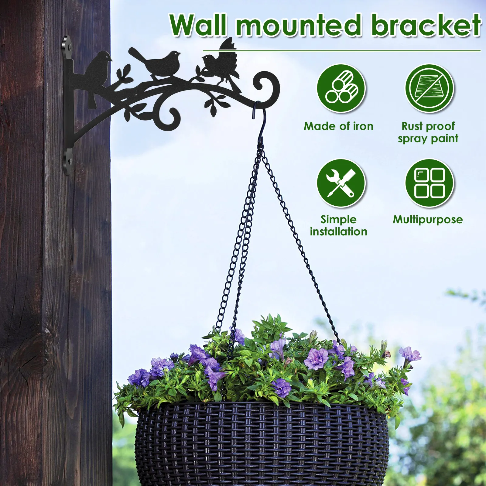 2Pcs Metal Plant Hanger Bracket 9/10/12 Inch Iron Hanging Hook Indoor Outdoor Flower Basket Wall Hanger For Flower Pot Lantern