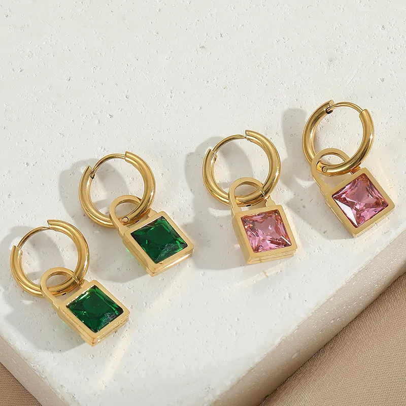 

5 Pairs, Square Cubic Zirconia Bling Drop Hoop Earrings for Women Lady Jewelry Gift Water Proof High Quality Huggie Earrings
