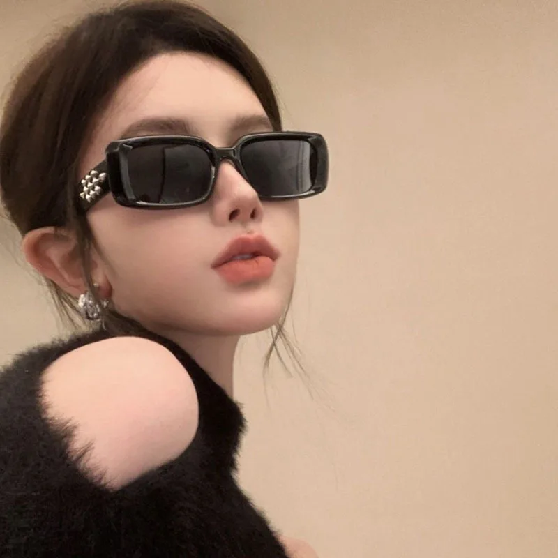

New Retro Square Frame Sunglasses Five-Star Metal Trim YK Sun Glasses Female Hip Hop Concave Shape