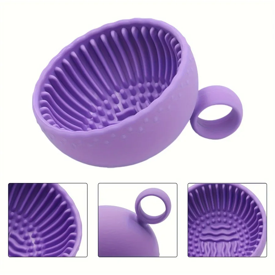 Solid Colour Silicone Makeup Brush Cleaning Bowl, Eyebrow Brush, Foundation Brush, Blush Brush and Eye Brush Cleaning Bowl