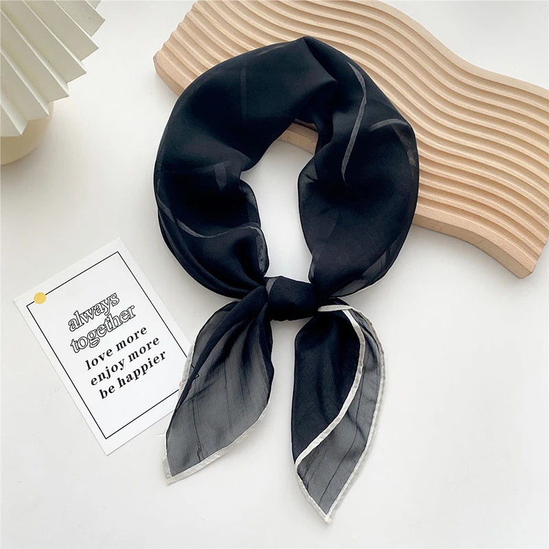 

Soft Thin Small Silk Scarf Solid Color Neck Scarves Long Women Spring Summer Beach Sunscreen Shawls 70cm Square Hijab Scarf