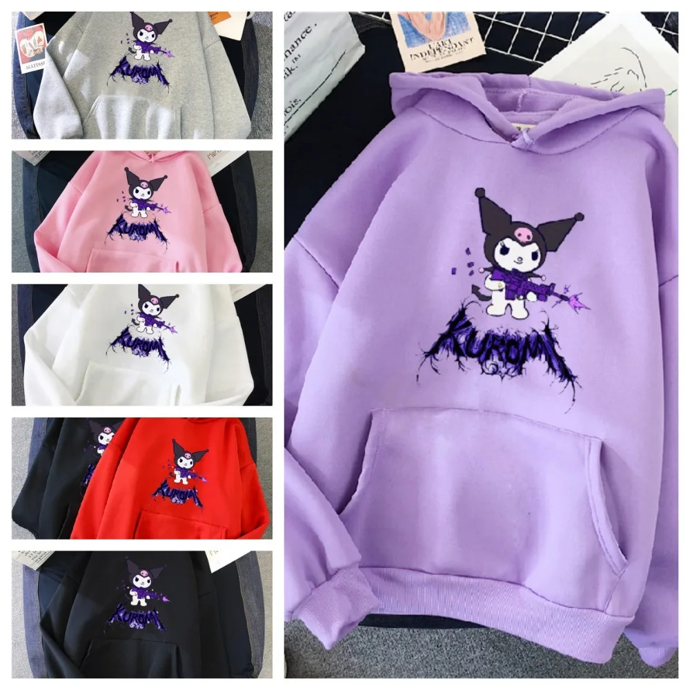 

Sanrio Kuromi Autumn Winter New Japanese Retro Cartoon Print Hooded Pocket Sweatshirt for Women Korean Version Loose Casual Gift