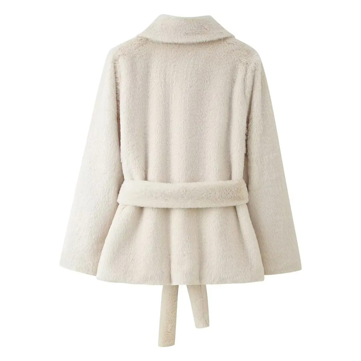 Women Faux Fur Jacket Loose Lapel Long Sleeves With Belt Fluffy Thicken Coat Female Autumn Winter Chic Warm Solid Casual Outwear