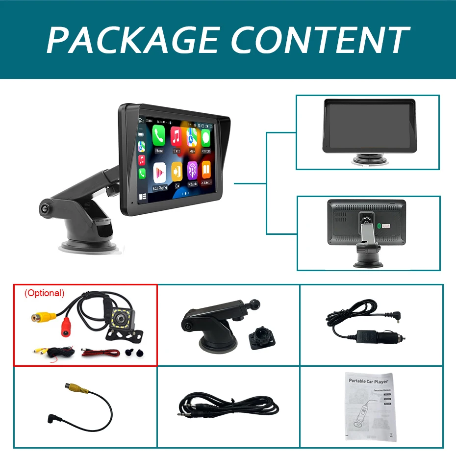 Reproductor de vídeo Multimedia de Radio para coche de 7 pulgadas, Carplay inalámbrico y Android Auto, portátil, GPS, Navi, pantalla táctil Universal 6