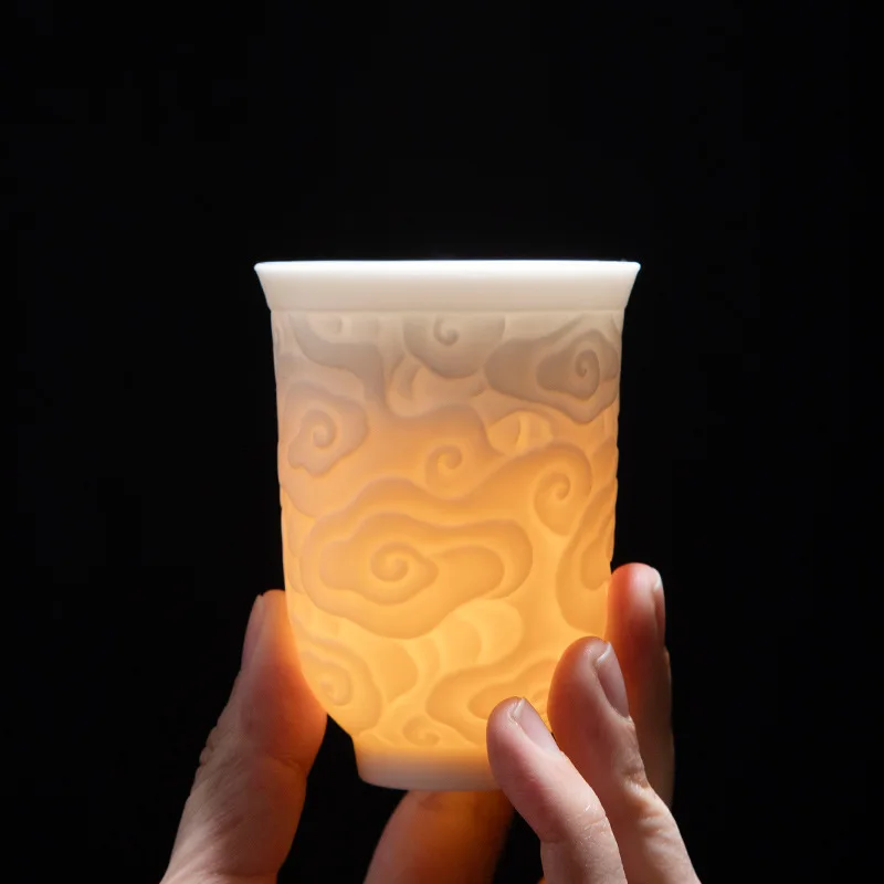 150ml Teacup Jade White Porcelain Cup Heart Sutra Cup Baifu Ceramic Tea Set Supplies Living Room Coffee Table Decoration