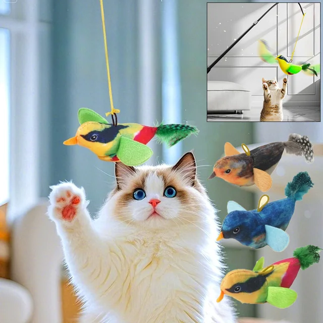 Interactive Cat Toy Wall Hanging Sound Sensing Realistic Bird Cat Toy Plush Catnip Kitten Toy Indoor Cat Chasing Teasing Toy