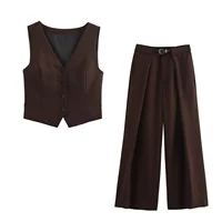2024 European And American Style Autumn New Women's Versatile Casual Sleeveless V-Neck Suit Vest Mid Waist Pants Set